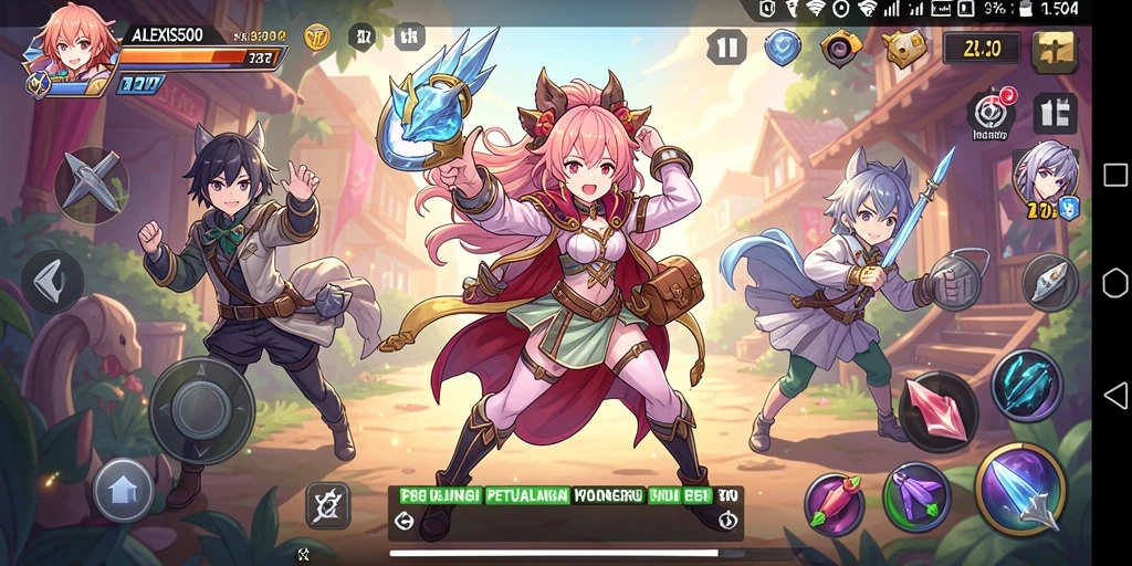Screenshot gameplay ALEXIS500 yang menunjukkan pertarungan karakter Anime.