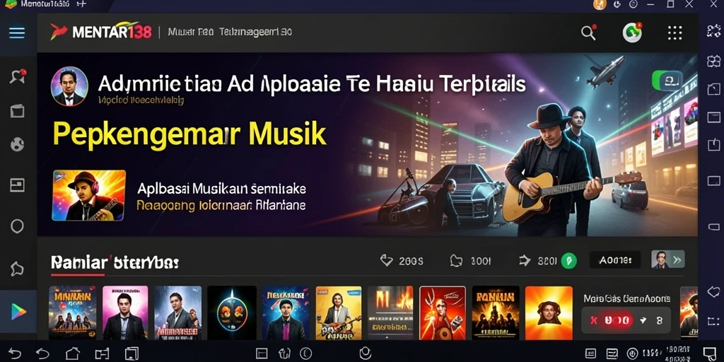 Screenshot MENTARI138 menampilkan antarmuka pengguna saat mendengarkan musik dengan fitur lirik.
