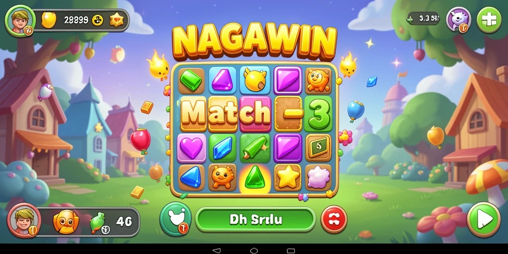 Screenshot gameplay NAGAWIN menampilkan keseruan permainan Match-3.